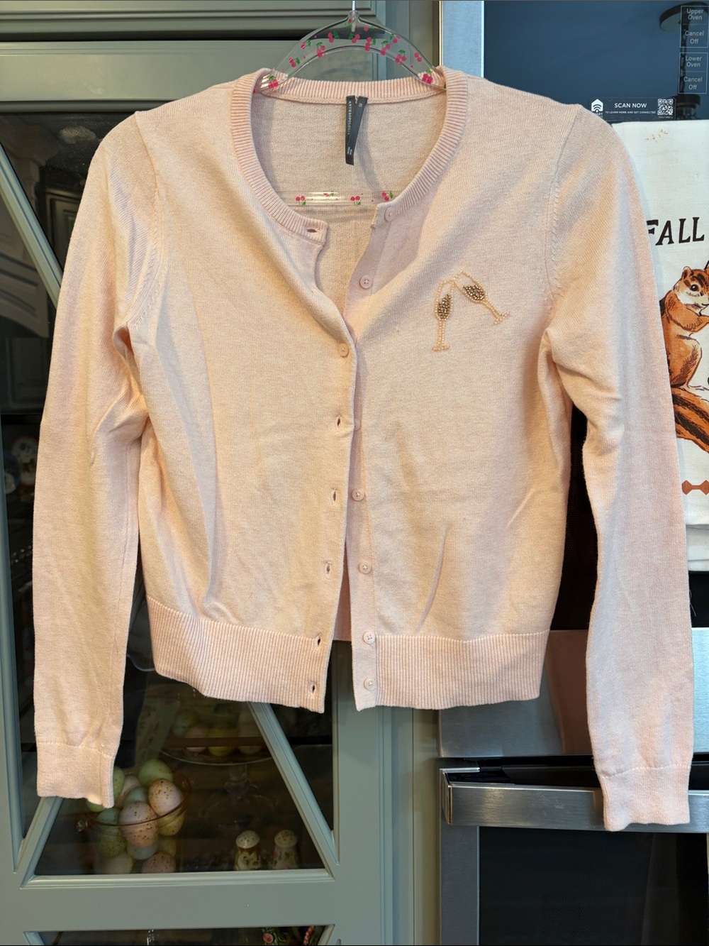 Anthropologie Light Pink Embroidered Champagne Cotton Cashmere Cardigan XS